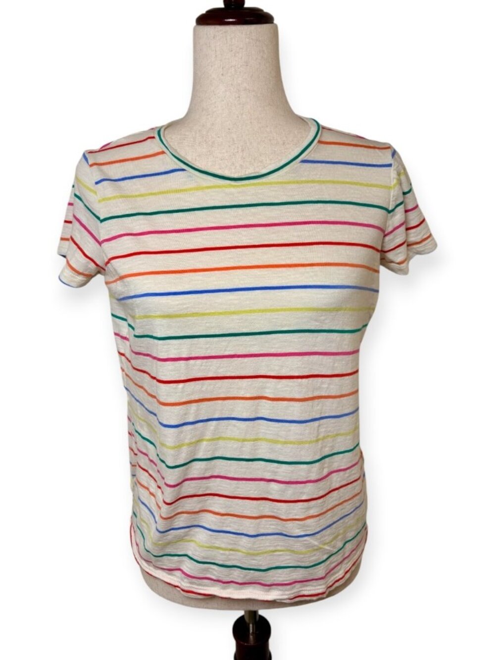 Marine Layer White Rainbow Stripe Swing Crew Tee Size Extra Small